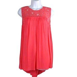 Chelsea & Theodore Women's Coral high/low tank top crochet detail S (NWT)MSRP$58
